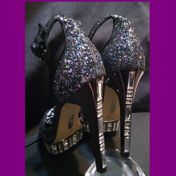 BOUTIQUE 9 sz 6.5 PURPLE BLUE COSMIC GLITTER HEELS RHINESTONE JEWEL GEMS - Picture 7 of 15